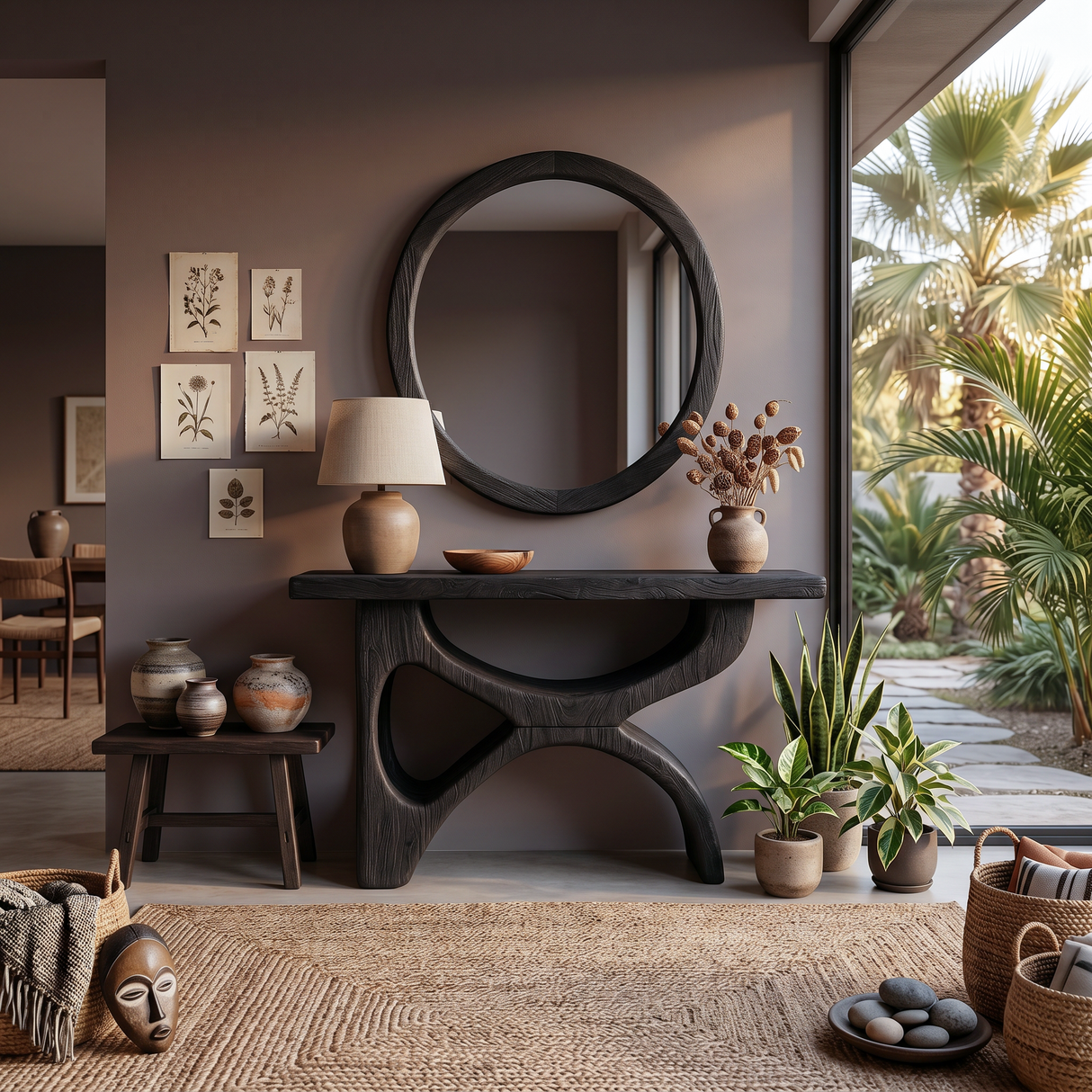 Modern Wooden Console Table With Sculptural Base For Living Decor