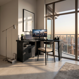 Modern Corner Desk With Cabinet Storage For Creative Home Office