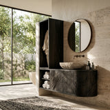 Organic Carved Bathroom Vanity With Linen Tower Side For Bathroom