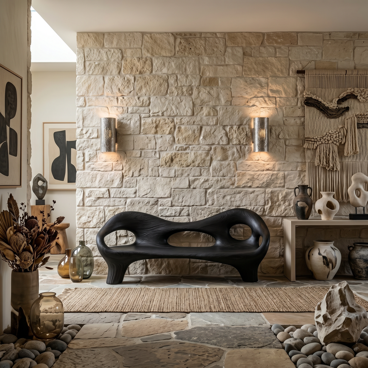 Modern Entryway Bench With Hollow Sculpture Arms For Hallway