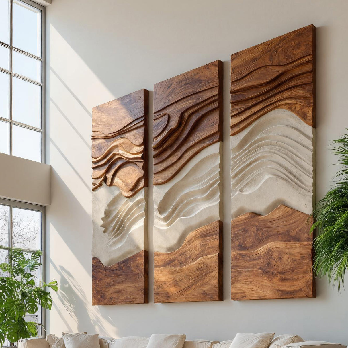 Modern Three Panel Wooden Wall Sculpture For Wall Decor