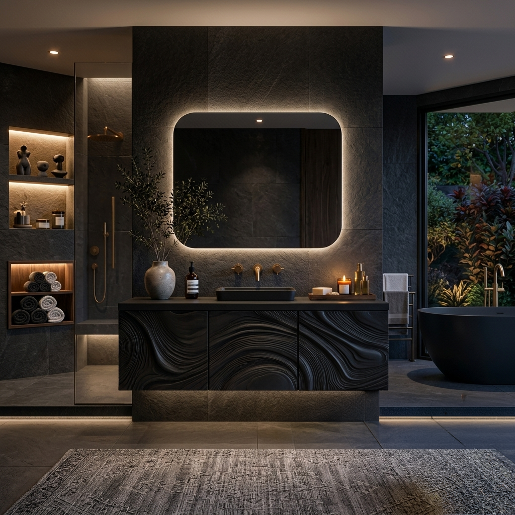 Organic Bathroom Vanity With Sculptural Wave Front For Bathroom Furniture