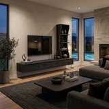 Wall Mounted Wood TV Console With Vertical Storage For Living