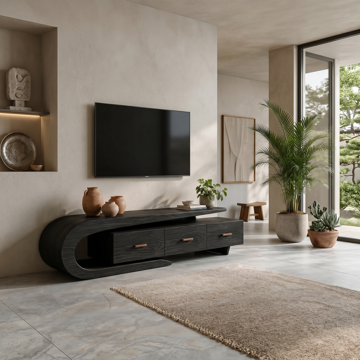 Modern Wood TV Cabinet With 3 Cabinet Systems For Home