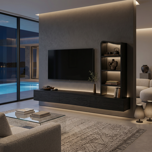Wood Wall Mounted TV Console With Side Storage For Living