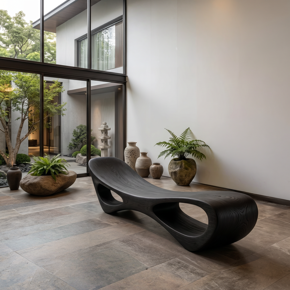 Modern Sculptural Wooden Bench For Luxury Interiors