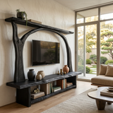 Wooden TV Cabinet With Sculptural Branch Frame For Modern Living