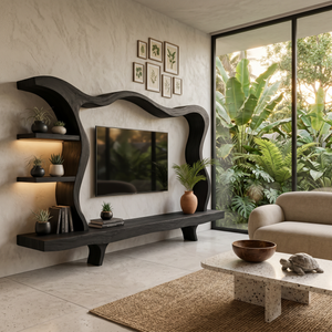 Modern Wood TV Stand With Flowing Frame For Home Decor