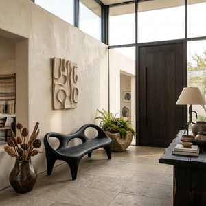 Sculptural Wooden Entryway Bench With Rounded Edges For Entryway