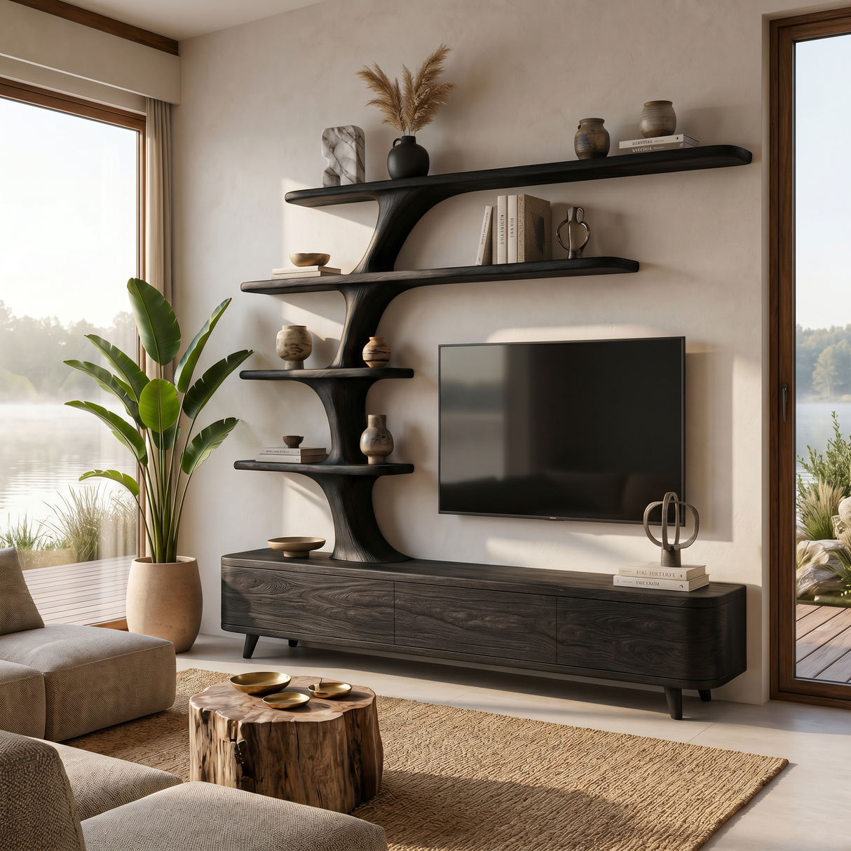 Wooden TV Console For Contemporary Living Room Interior