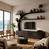 Contemporary Wood TV Cabinet With Curved Shelf For Living Storage