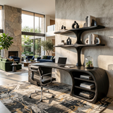 Organic Wood Desk With Sculptural Open Shelves For Home Workspace