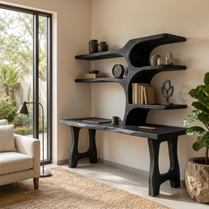 Handcrafted Wood Desk With Open Shelves For Workspace Decor