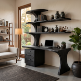Modern Wooden Desk With Built In Bookshelves For Office Decor