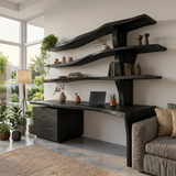 Wooden Desk With Curved Bookshelves And Drawers For Luxury Workspace