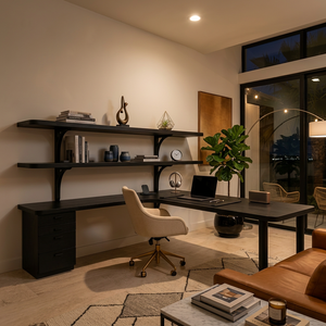 Modern L-Shaped Desk With Open Bookshelves For Home Study