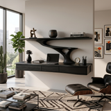 Wall Mounted Wood Desk With Upper Shelves For Home Office