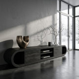 Organic Wooden TV Stand With Rounded Edges For Living Decor