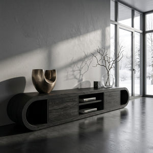 Organic Wooden TV Stand With Rounded Edges For Living Decor