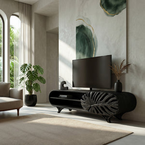 Modern Wooden TV Cabinet With Leaf Shape Door For Living