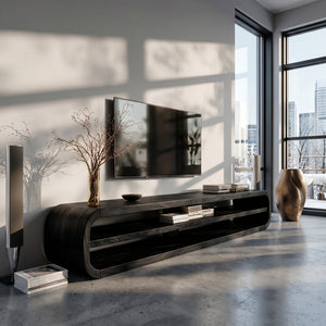 Contemporary Wooden TV Console With Open Storage For Living Room