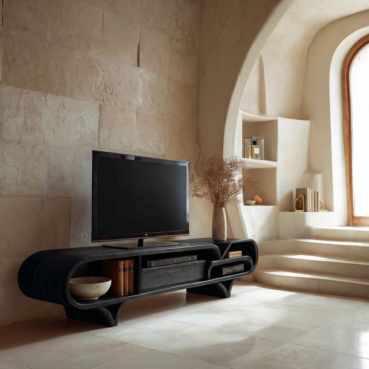 Mediterranean Modern Wooden TV Stand For Living Room