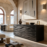 Modern Wood Sideboard With Wave Doors For Home Decor