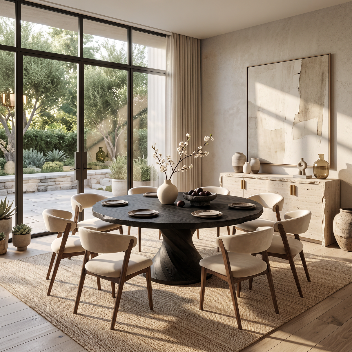Scandinavian Round Dining Table With Spiral Base For Dining Room