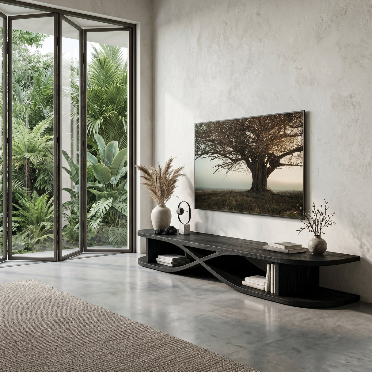 Modern Wooden Curved TV Stand For Living Room Media