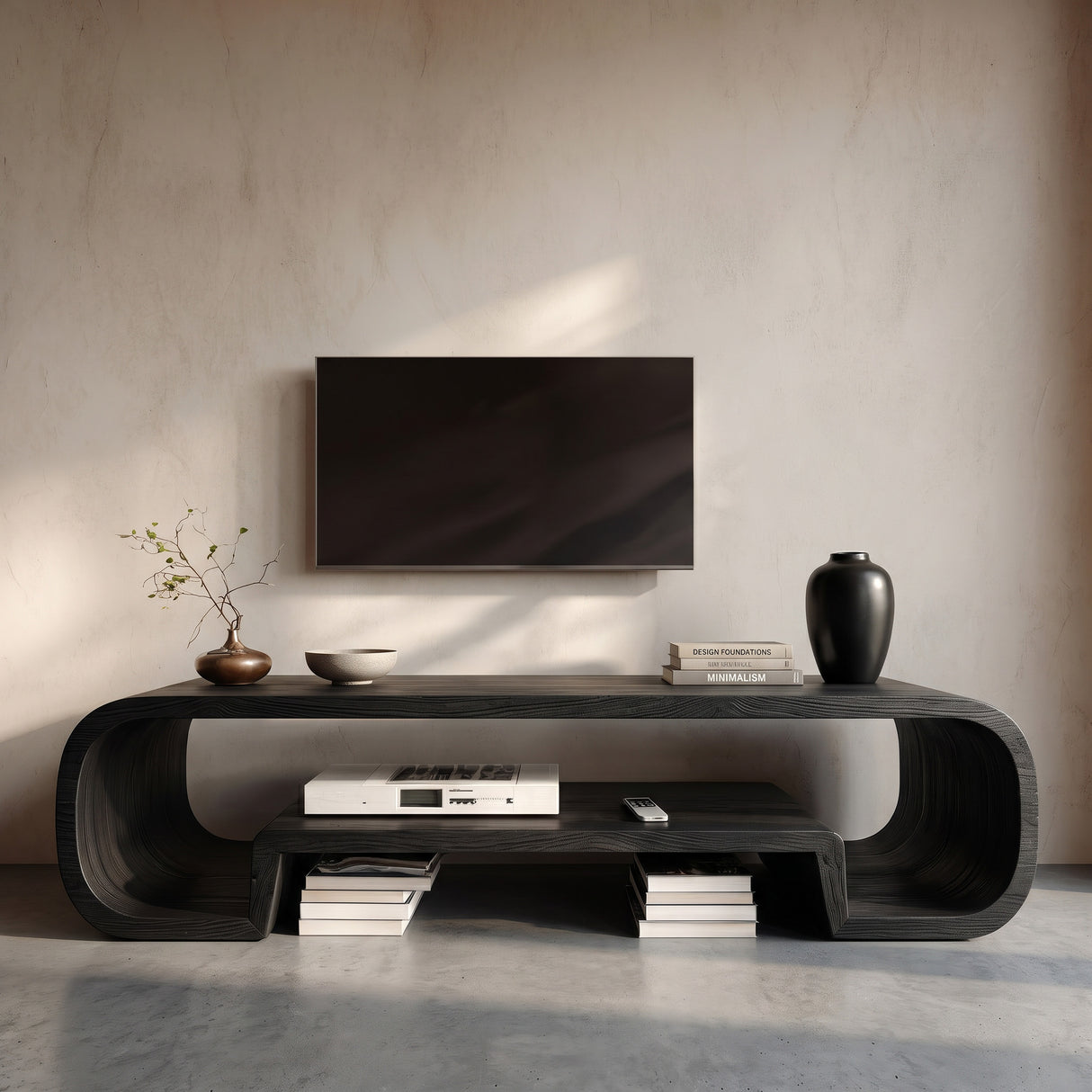 Organic Sculptural Wooden TV Cabinet for Living Room