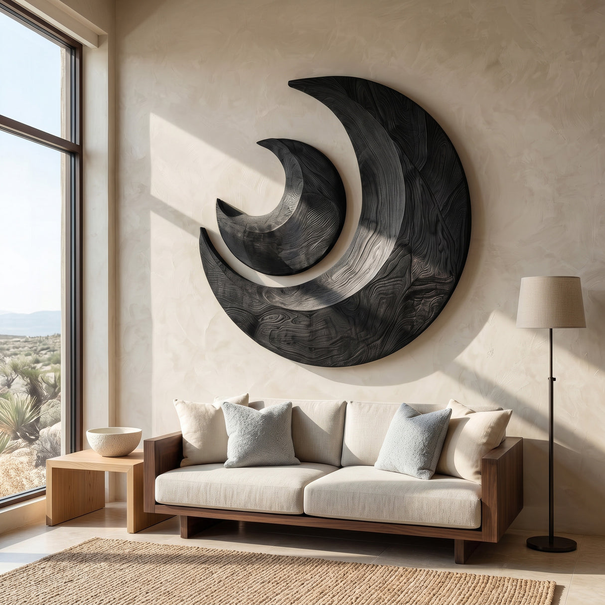 Organic Crescent Moon Wood Wall Art For Living Room