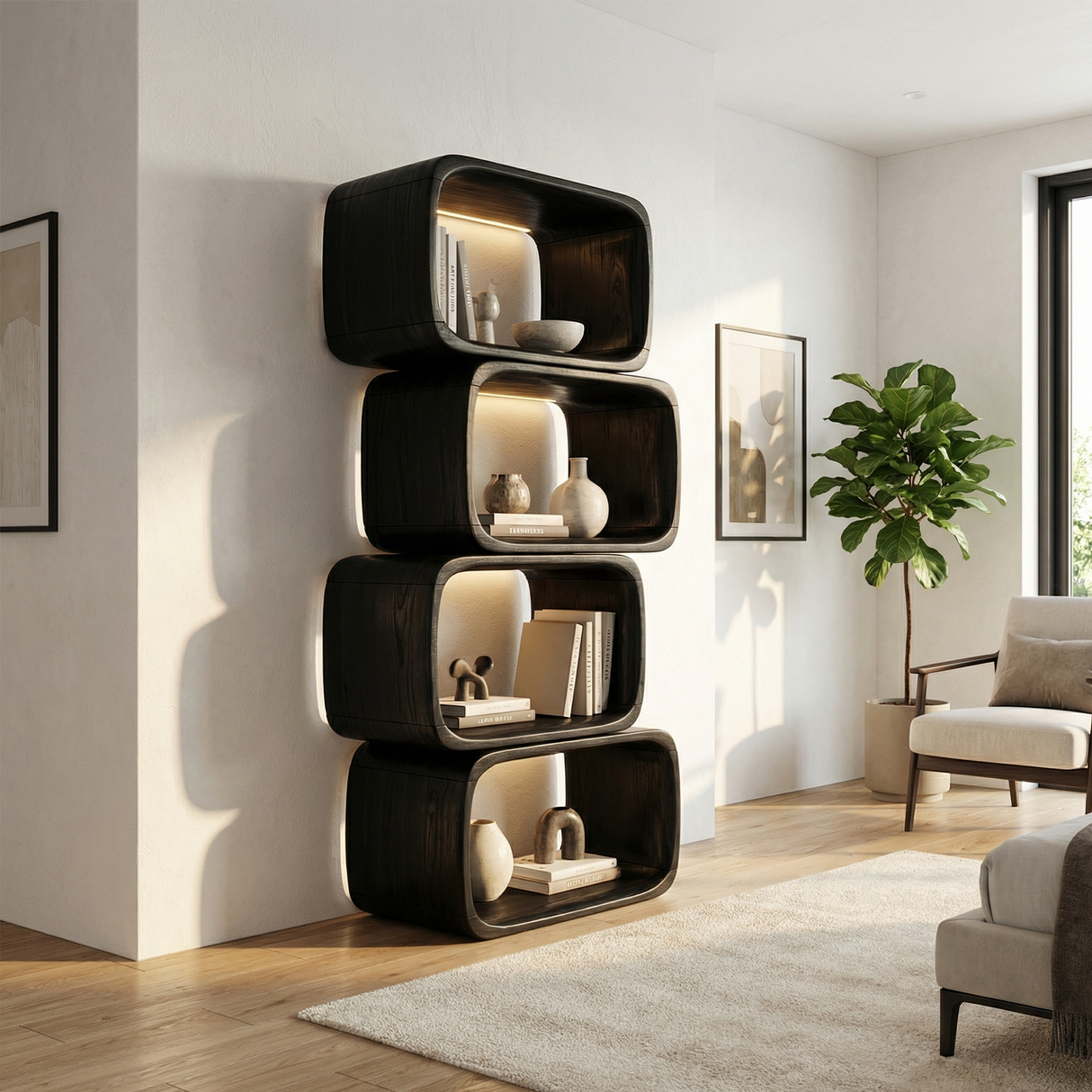 Modern Natural Wood Bookshelf For Home Living Decor
