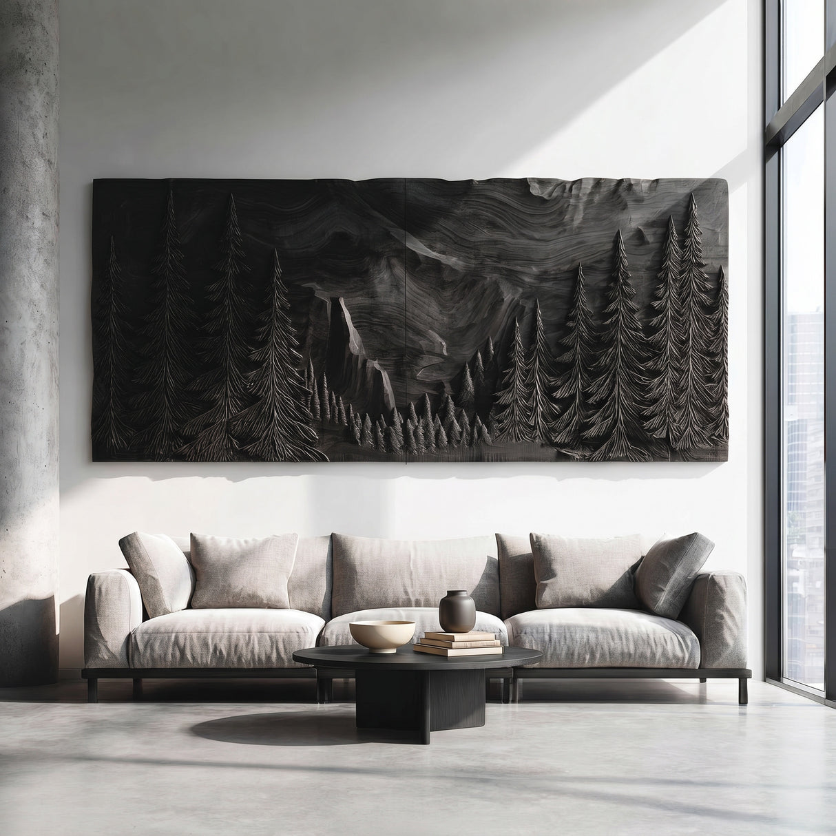 Modern Forest Mountain Wood Wall Art For Living Room