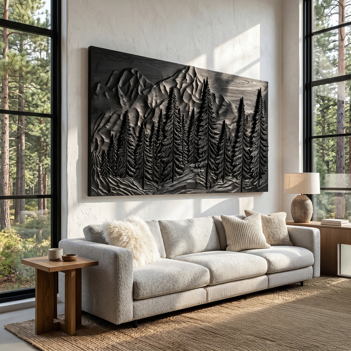 Rustic Forest Mountain Wood Wall Art For Living Room Decor