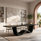 Luxury Wood Dining Table With Curved Pedestal For Dining Room