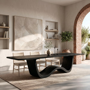 Luxury Wood Dining Table With Curved Pedestal For Dining Room