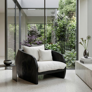 Organic Wooden Armchair With Rounded Frame For Luxury Living Room