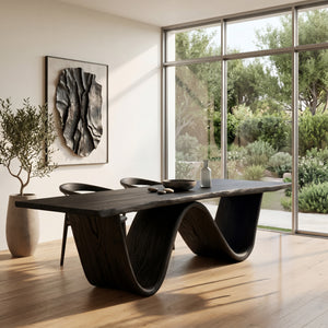 Organic Wooden Dining Table With W-shaped Base For Dining Space