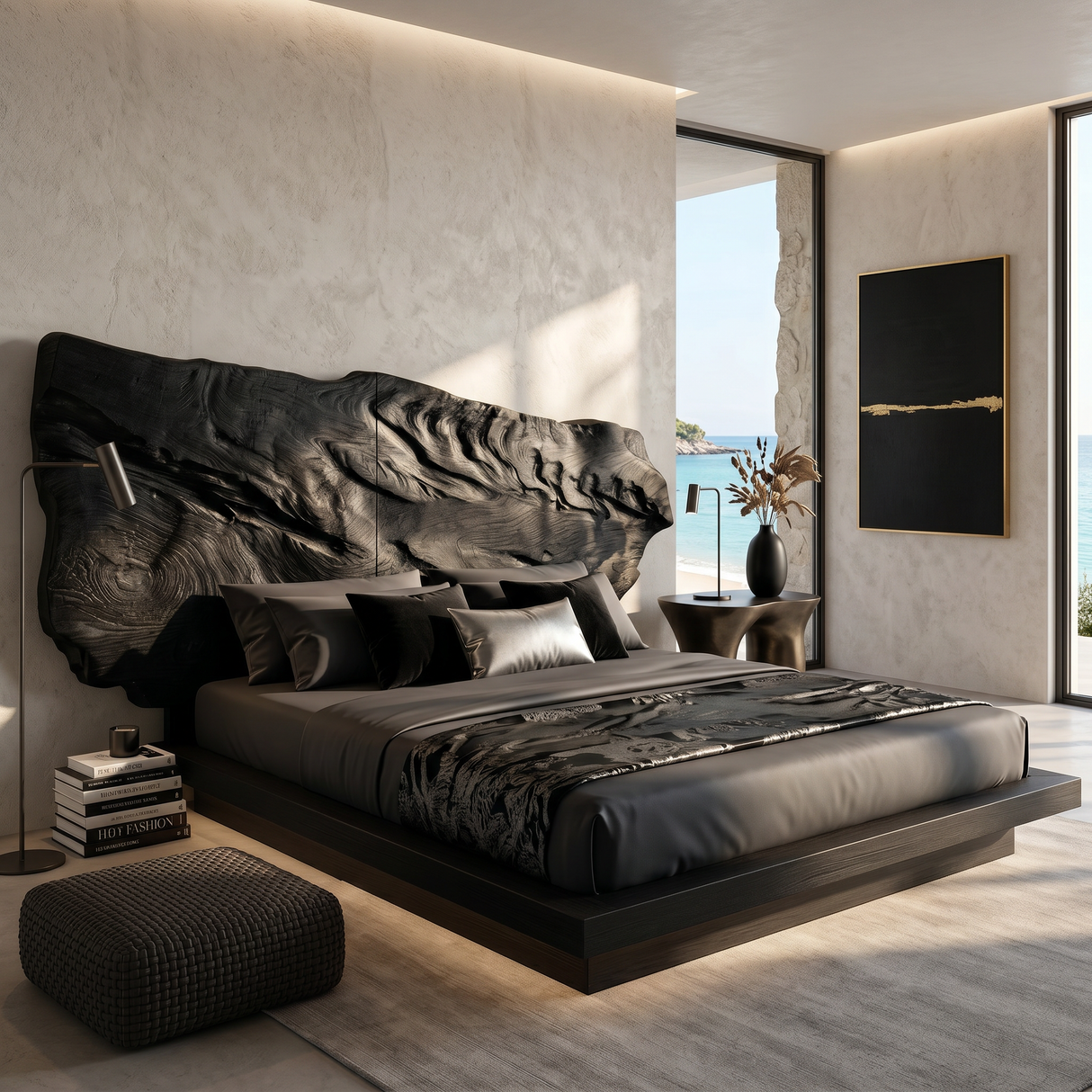 Live Edge Wood Headboard For Sculptural Luxury Bedroom