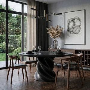 Organic Twisted Pedestal Round Wood Dining Table For Breakfast Nook