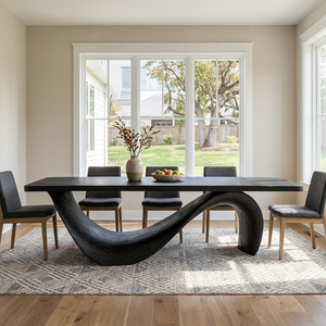 Modern Wooden Dining Table With Curved Base For Dining Area