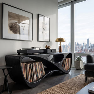 Contemporary Rounded Vinyl Record Console For Living Room