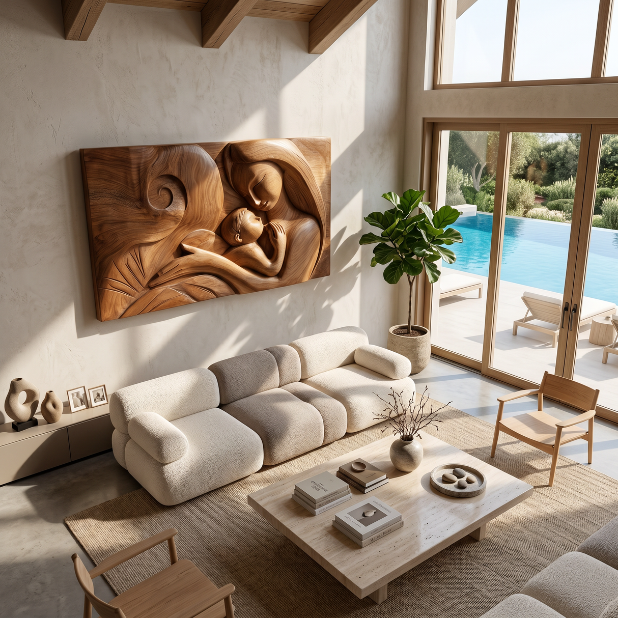 Elegant Mother Child Wood Wall Art Warm Living Room Decor