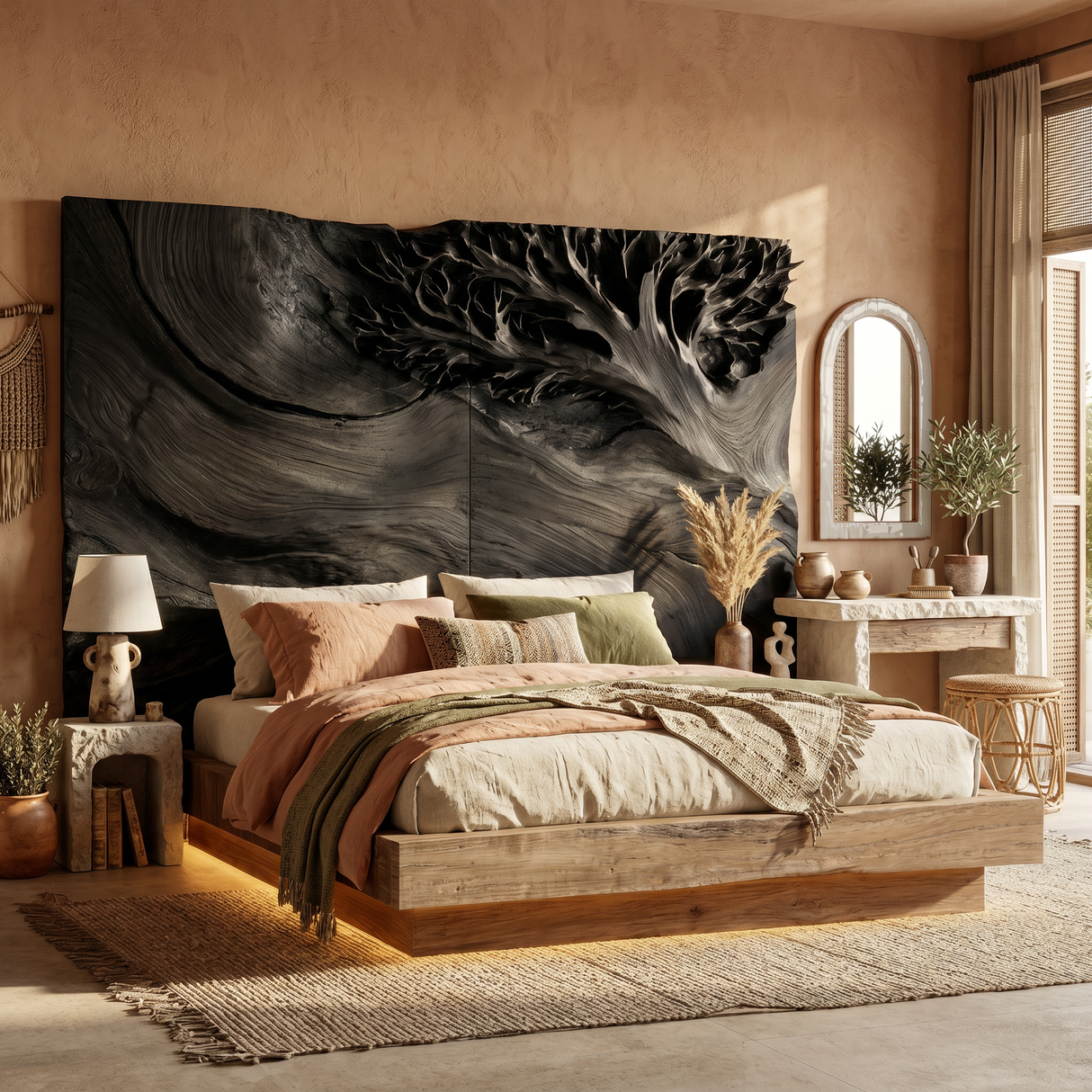 Organic Tree Sculpture Wood Headboard For Tropical Luxury Bedroom