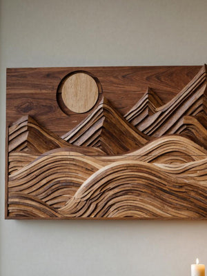 Modern Wall Art With Layered Mountain And Sun For Holiday Decoration