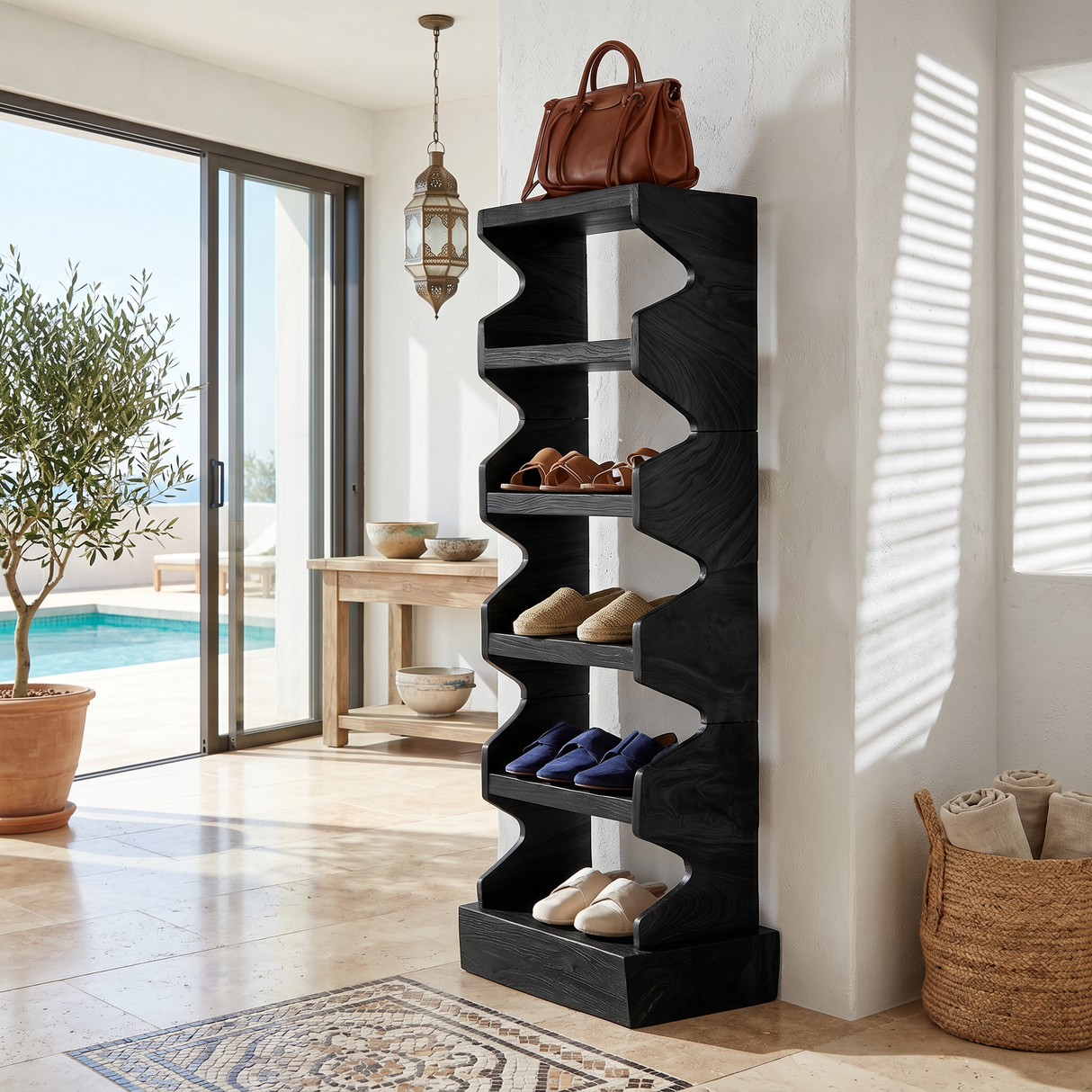 Japandi Tall Shoe Rack For Condo Entryway Hallway Placement