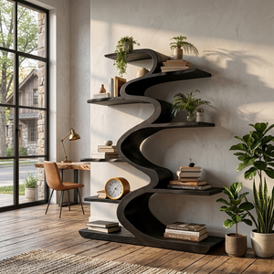 Modern Wooden Bookshelf Flowing Form For Living Room