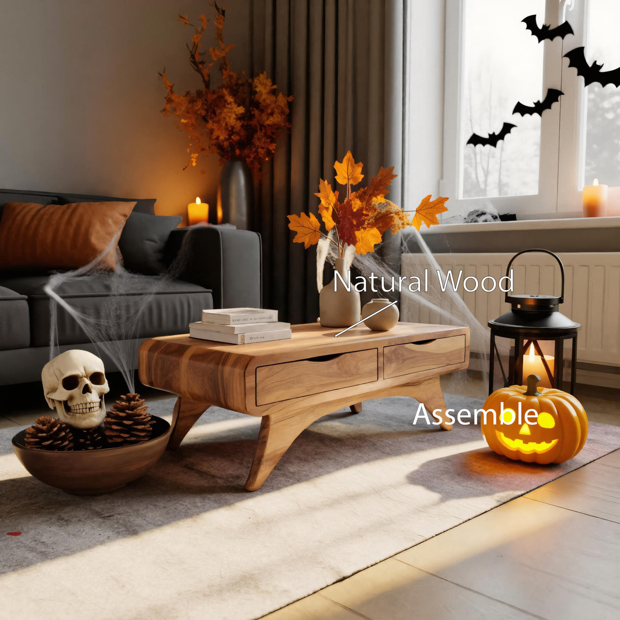 Handmade Halloween Wooden Coffee Table With Drawers For Bedroom Or Living Room