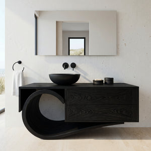 Modern Bathroom Vanity With Curved Loop Base For Bathroom Use