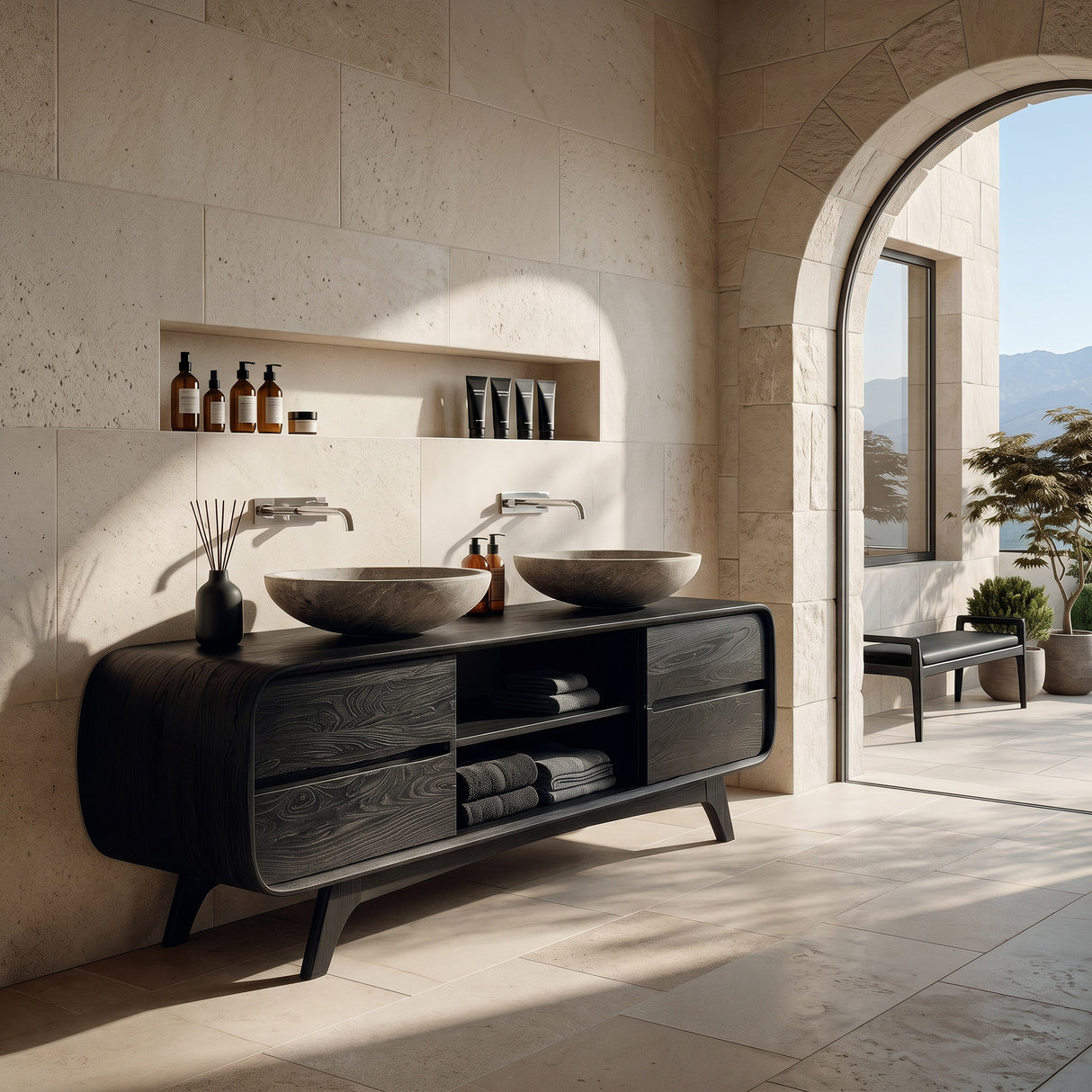 Modern Bathroom Vanity With Open Shelf In The Middle For Bathroom